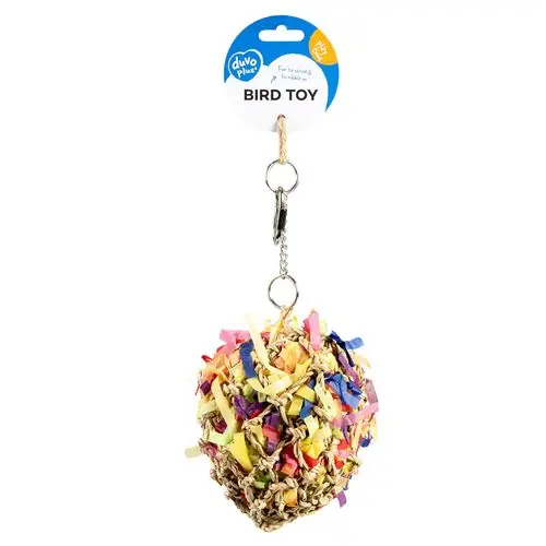 DUVO+ Závěsná barevná hračka PINATA z mořské trávy, se skartovaným papírem a se dřevem pro exoty L 15x15x30cm Bestseller
