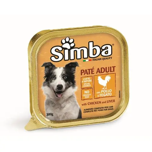 MONGE SIMBA Dog Paté Chicken and liver 300g paštika pro dospělé psy s kuřecím masem a játry Dagaanbieding