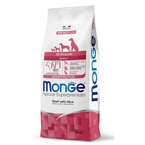 MONGE Natural Superpremium All Breeds Adult 12kg monoproteinové krmivo hovězí/rýže pro dospělí psi všech plemen Direct Verzonden