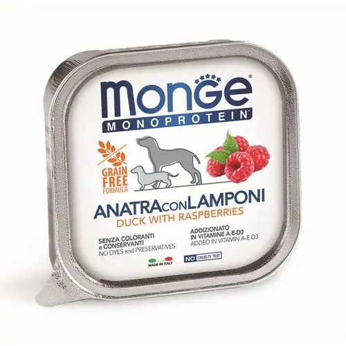 MONGE Monoprotein Fruits Adult Duck 150g paštika 100% kachna s malinami pro dospělé psy Bestseller