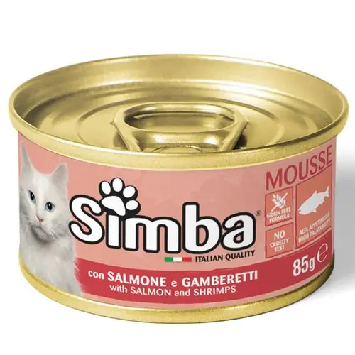 MONGE SIMBA Cat Mousse with salmon and shrimps 85g paštika pro dospělé kočky losos a krevety Gratis Retour