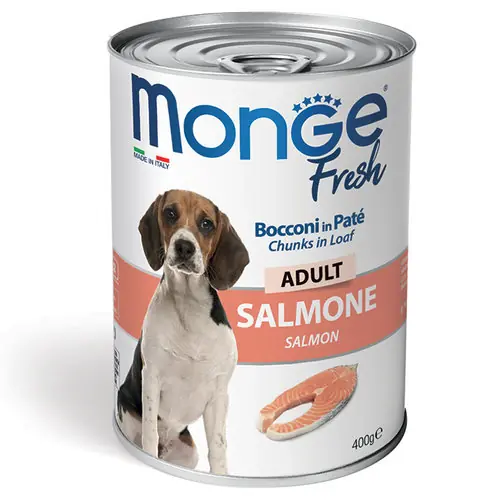 Gratis Retour MONGE Fresh Adult 400g lososové kousky v paštice pro dospělé psy
