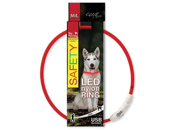 Express Levering Obojek DOG FANTASY LED nylonový červený M/L (1ks)