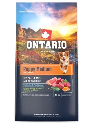 ONTARIO Puppy Medium Lamb & Rice (6,5kg) Lage Prijs