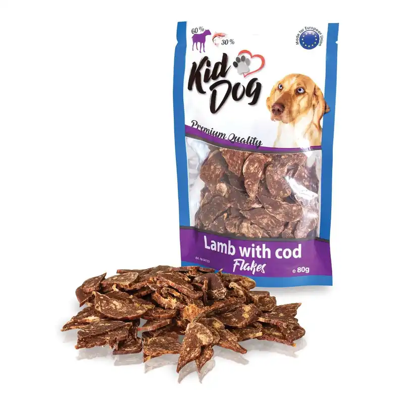 Beperkte Voorraad KIDDOG jehněčí lupínky s mořskou treskou 80 g