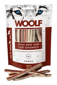 WOOLF pochoutka soft beef and cod sandwich long 100g Koop Vandaag