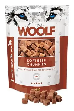 WOOLF pochoutka beef chunkies 100g Aanbieding
