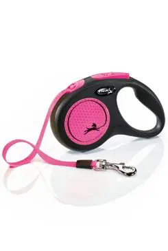 Vodítko FLEXI Neon S pásek 5m/15kg černá/růžová NEW Uitverkoop