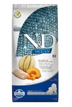 Finale Uitverkoop N&D OCEAN DOG Puppy M/L Codfish & Pumpkin & Melon 12kg