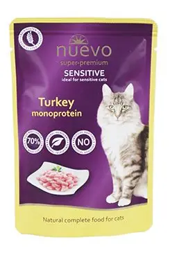Nuevo kočka kapsa sensitive Krůtí monoprotein 85g Aanbieding