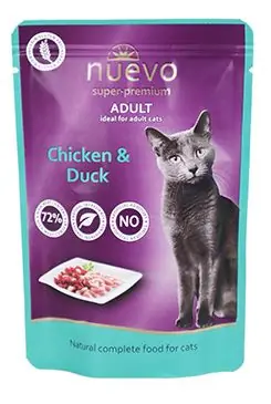 Nuevo kočka kapsa adult kuře a kachna 85g Dagaanbieding