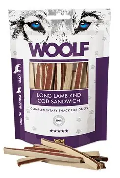 WOOLF pochoutka soft lamb and cod sandwich long 100g Uitverkoop
