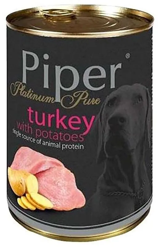 Flitsaanbieding PIPER PLATINUM PURE krůta s bramborami, konzerva pro psy, 400 g