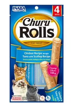 Churu Cat Rolls Chicken wraps&Tuna+Scallop cr. 4x10g Laatste Kans
