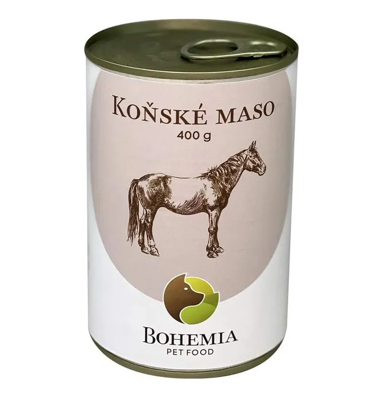 BOHEMIA MASO Koňské ve vlastní šťávě 400g - Koňské maso ve vlastní šťávě Merkproduct