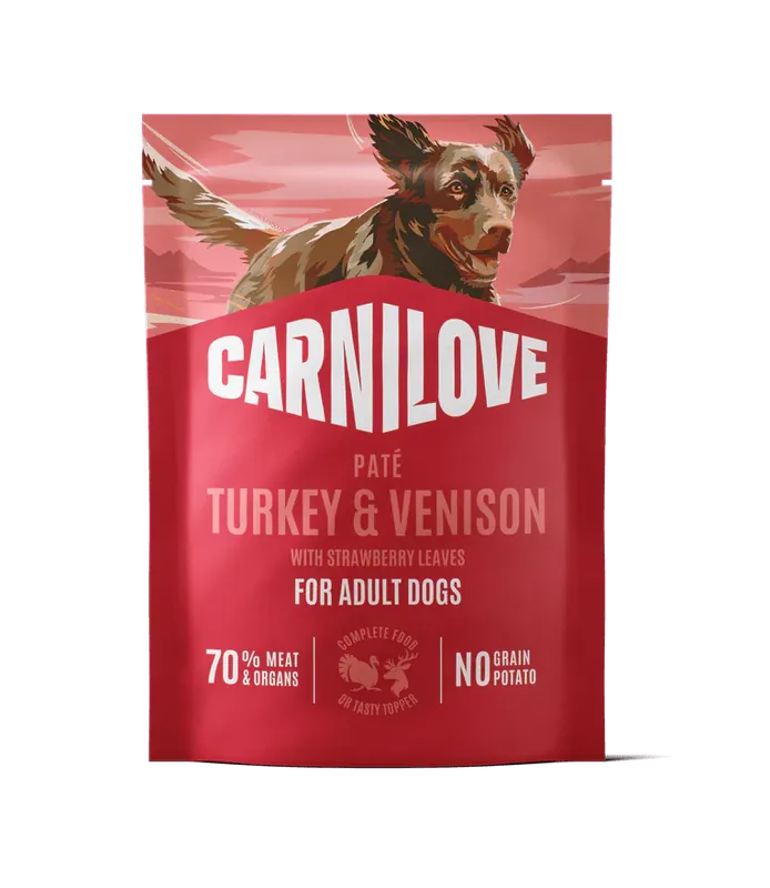 Snelle Levering Carnilove Dog Pouch Paté Turkey&Venison+Strawbery 300g - Paštika pro psy s krůtou a zvěřinou
