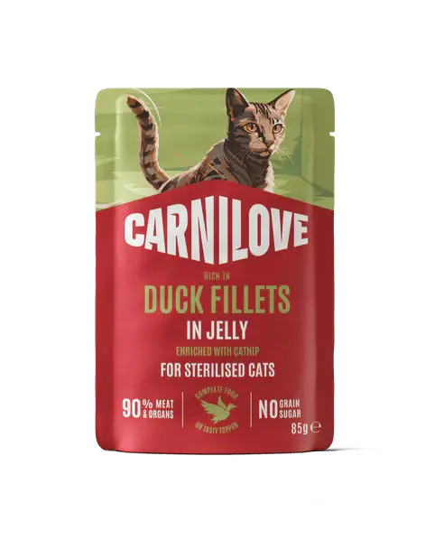 Carnilove Cat Pouch Jelly Duck+Catnip Steril. 85g - Kapsička pro kastrované kočky Tijdelijk Beschikbaar
