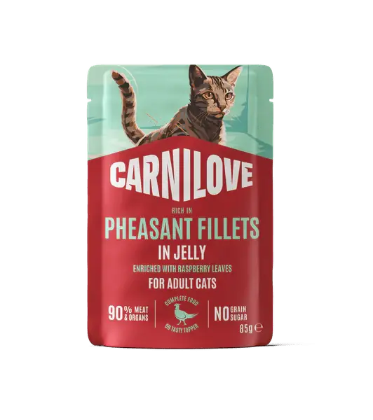 Merkproduct Carnilove Cat Pouch Jelly Pheasan+Raspberry Leaves 85g - Kapsička pro kočky s bažantím masem