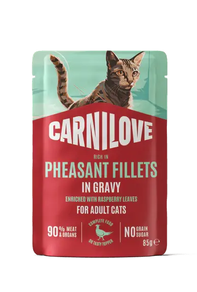 Speciale Aanbieding Carnilove Cat Pouch Gravy Pheasant+Rasp.Leaves 85g - Kapsička pro kočky s krůtím masem