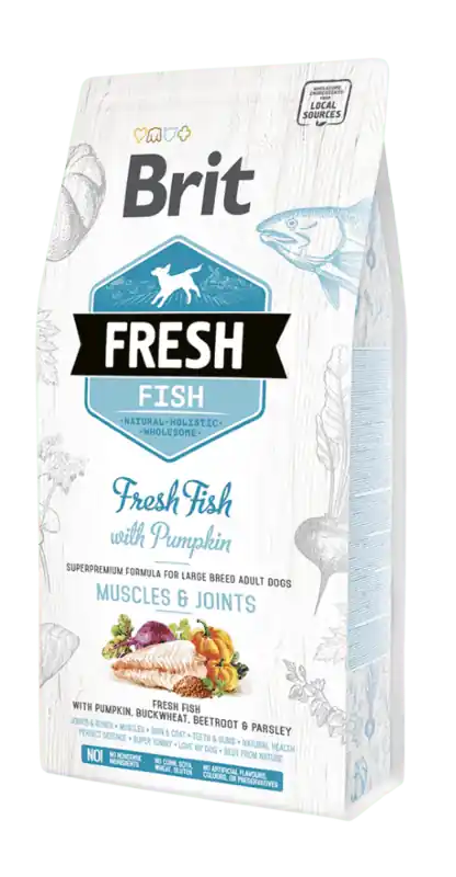 Brit Fresh Dog Fish & Pumpkin Adult Large 12kg - holistické krmivo pro psy Gereduceerde Prijs