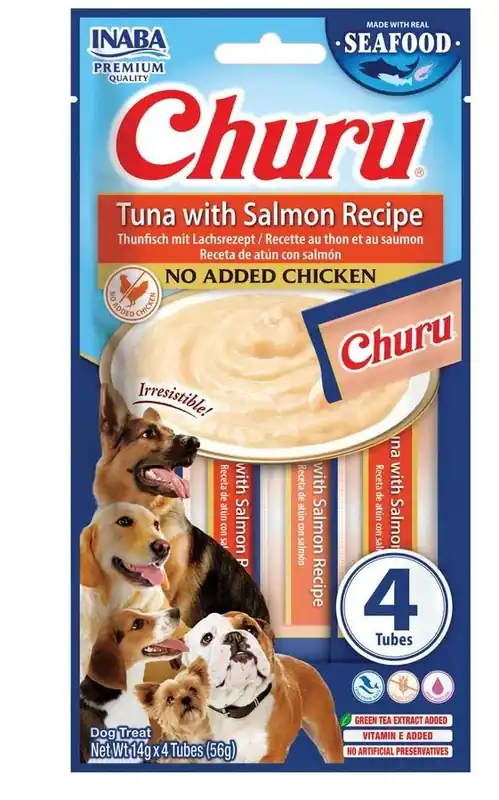 Churu Dog Fish Tuna with Salmon Recipe 4x14g - Krémový pamlsek pro psy s tuňákem a lososem Weekendaanbieding