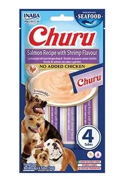 Churu Dog Fish Salmon Recipe with Shrimp Flavour 4x14g - Krémový pamlsek pro psy s lososem Nu Kopen