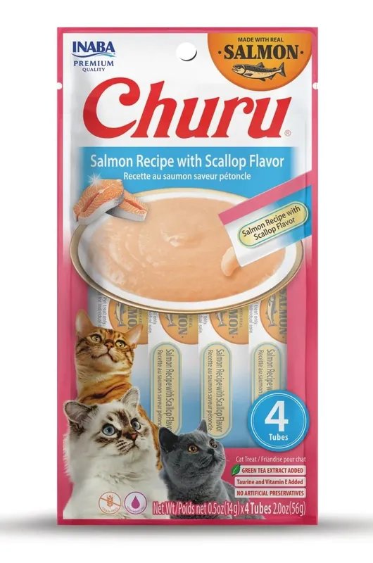 Express Levering Churu Cat Salmon Recipe with Scallop Flavour 4x14g - Krémový pamlsek pro kočky s lososem bez obilovin
