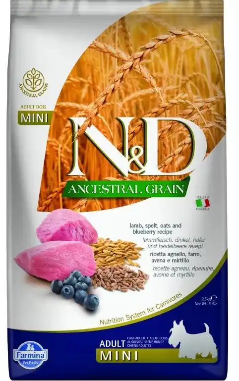 Rechtstreeks Van De Fabrikant N&D LG DOG Adult Mini Lamb & Blueberry 2,5kg–jehněčí s borůvkami pro psy