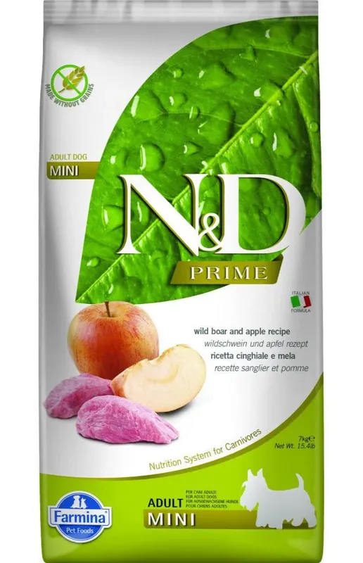 Op = Op N&D PRIME DOG Adult Mini Boar & Apple 7kg–kanec s jablkem pro malé psy