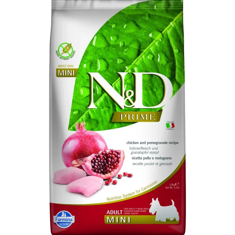 Premium N&D PRIME DOG Adult Mini Chicken & Pomegranate 2,5kg–kuřecí mini s granátovým jablkem