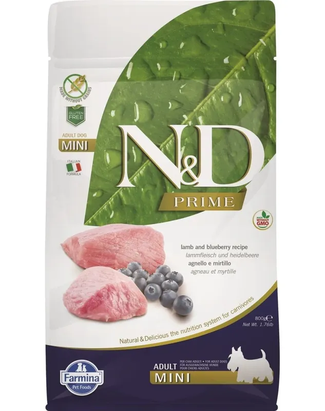 N&D PRIME DOG Adult Mini Lamb & Blueberry 800g–mini jehněčí s borůvkami Gereduceerde Prijs