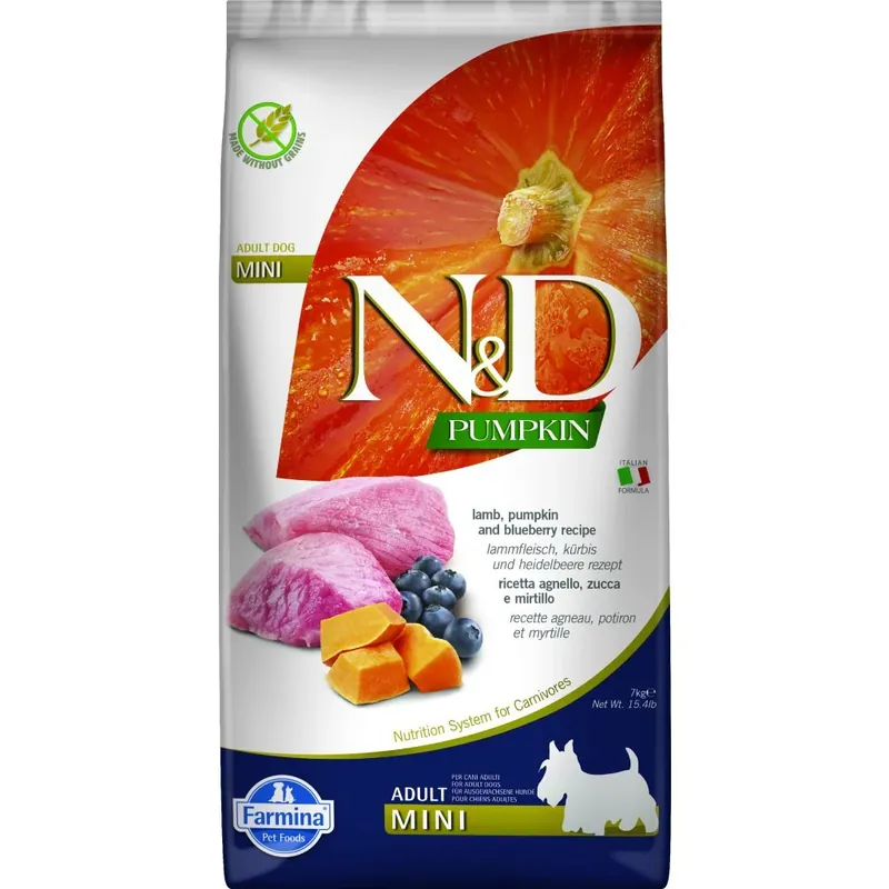 N&D Pumpkin DOG Adult Mini Lamb & Blueberry 7kg – mini dýňové krmivo, jehněčí Exclusieve Aanbieding