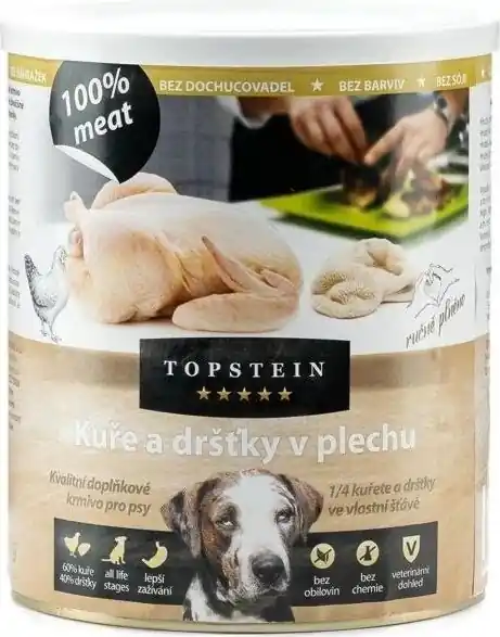 Topstein Kuře a dršťky v plechu 800g – kuřecí maso a dršťky v konzervě Koopje
