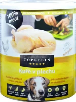 Topstein Kuře v plechu 800g – kuřecí maso v konzervě pro psy Populair