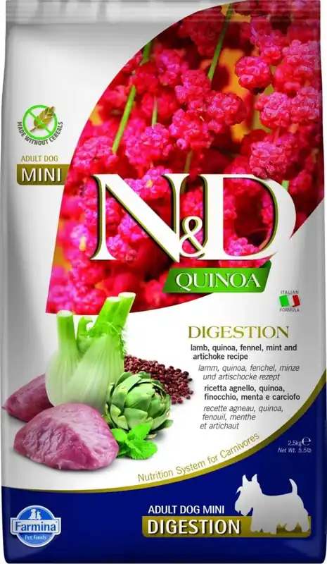 Merkproduct N&D Quinoa DOG Digestion Lamb & Fennel Adult Mini 2,5kg – zdravé trávení pro malé psy