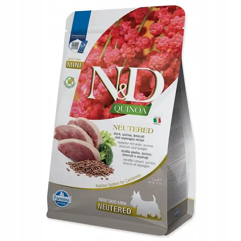 N&D Quinoa DOG Neutered Duck & Broccoli & Asp. Mini 2,5kg – kachna, pro malé psy Exclusieve Aanbieding