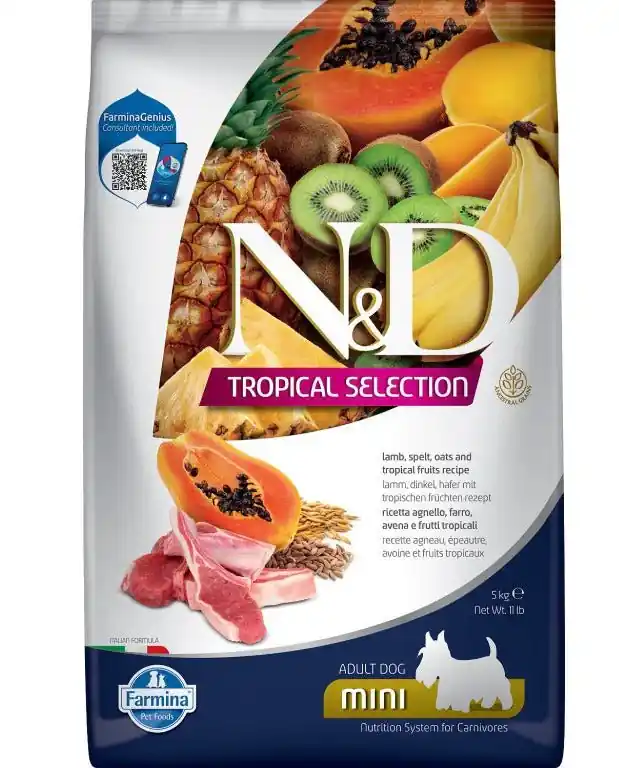 N&D TROPICAL SELECTION DOG Adult Mini Lamb 5kg – jehněčí pro malé psy Op = Op