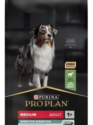 Weekendaanbieding ProPlan Dog Adult Medium SensitiveDigest Lamb 14kg – dieta pro citlivé trávení u středních psů, jehněčí.