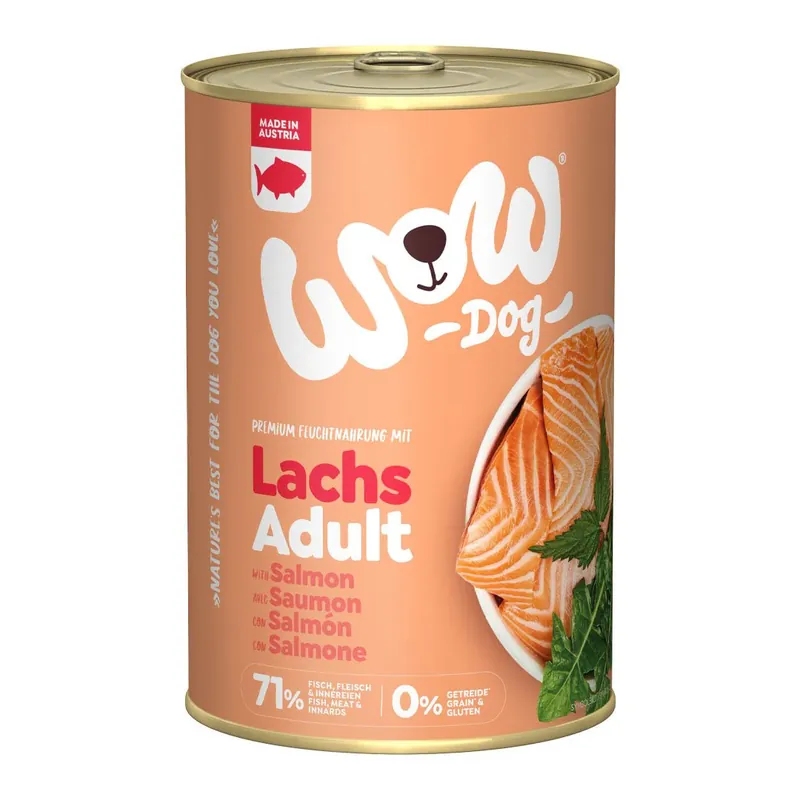 WOW konzerva Losos s rajčaty Adult 400g – Výživná lososová konzerva s rajčaty pro psy. Speciale Aanbieding