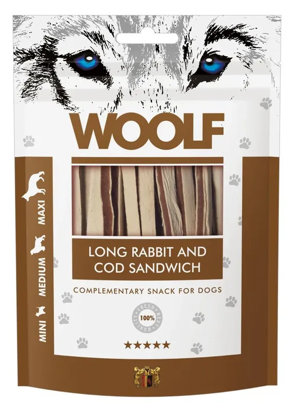 Betaalbaar WOOLF pochoutka soft Rabbit&Cod sandwich long 100g – Sendvič z králíka a tresky