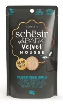 Schesir Cat kapsa After Dark Velv.Mousse kuře/vejce 80g – Mousse s kuřetem a vejcem Gecertificeerd