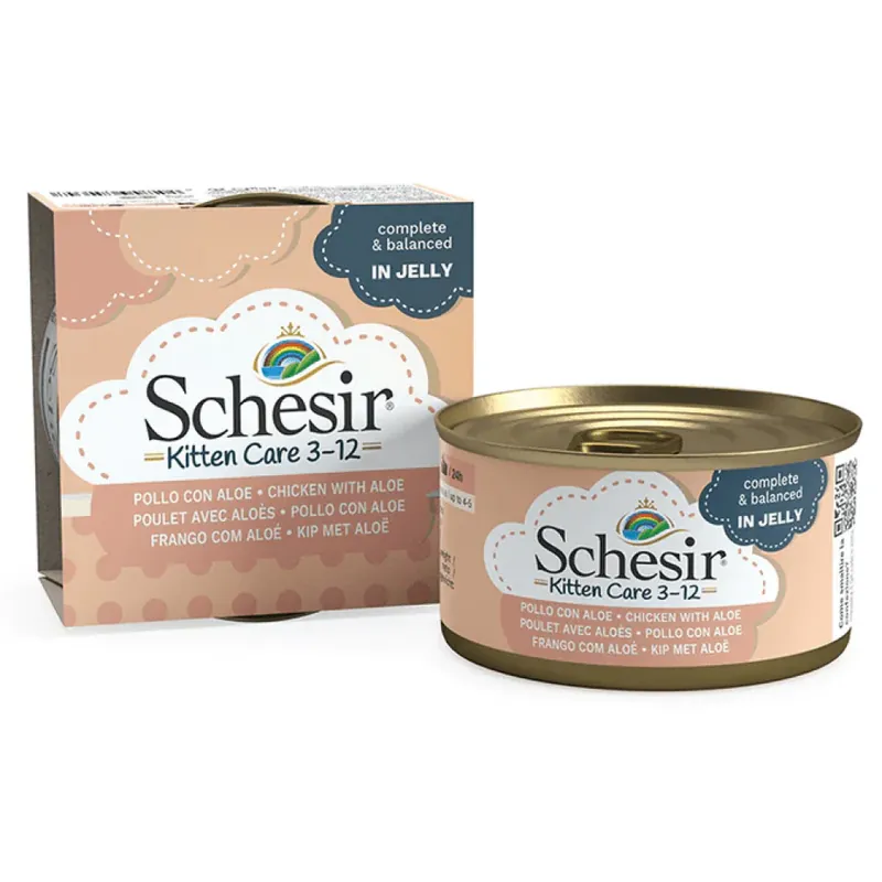 Schesir Cat konz. Kitten kuře/aloe v želé 85g – Kuřecí konzerva s aloe v želé Exclusieve Aanbieding