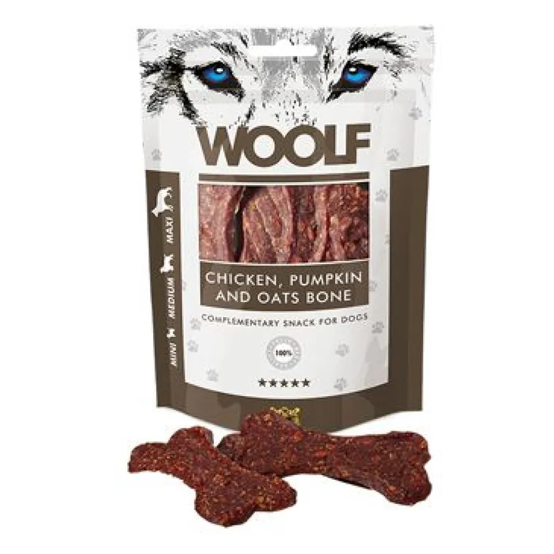 WOOLF Classic poch. Chicken,Pumpkin and Oats Bone 100g Favoriet