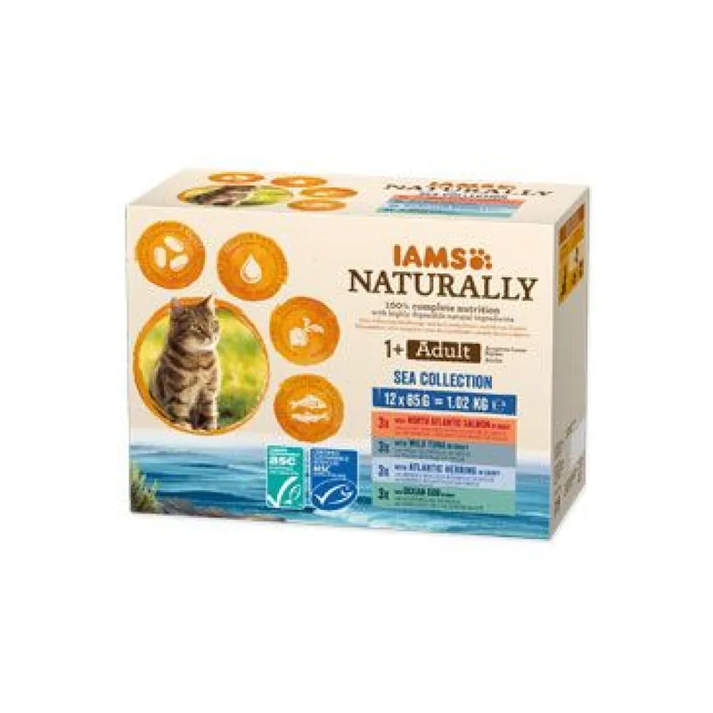 Populair Iams Cat Adult Naturally kapsa Sea in gravy 12x85g