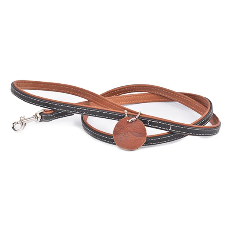 Collar Vodítko kožené Soft černé/hnědé (122cm/1,8cm) Koop Vandaag